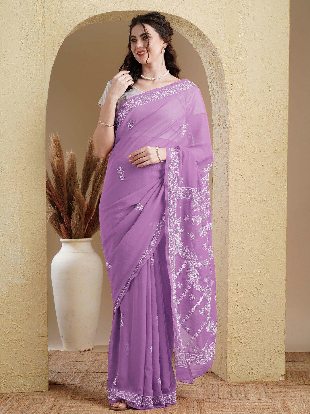 ada ethnic motifs chikankari poly georgette saree