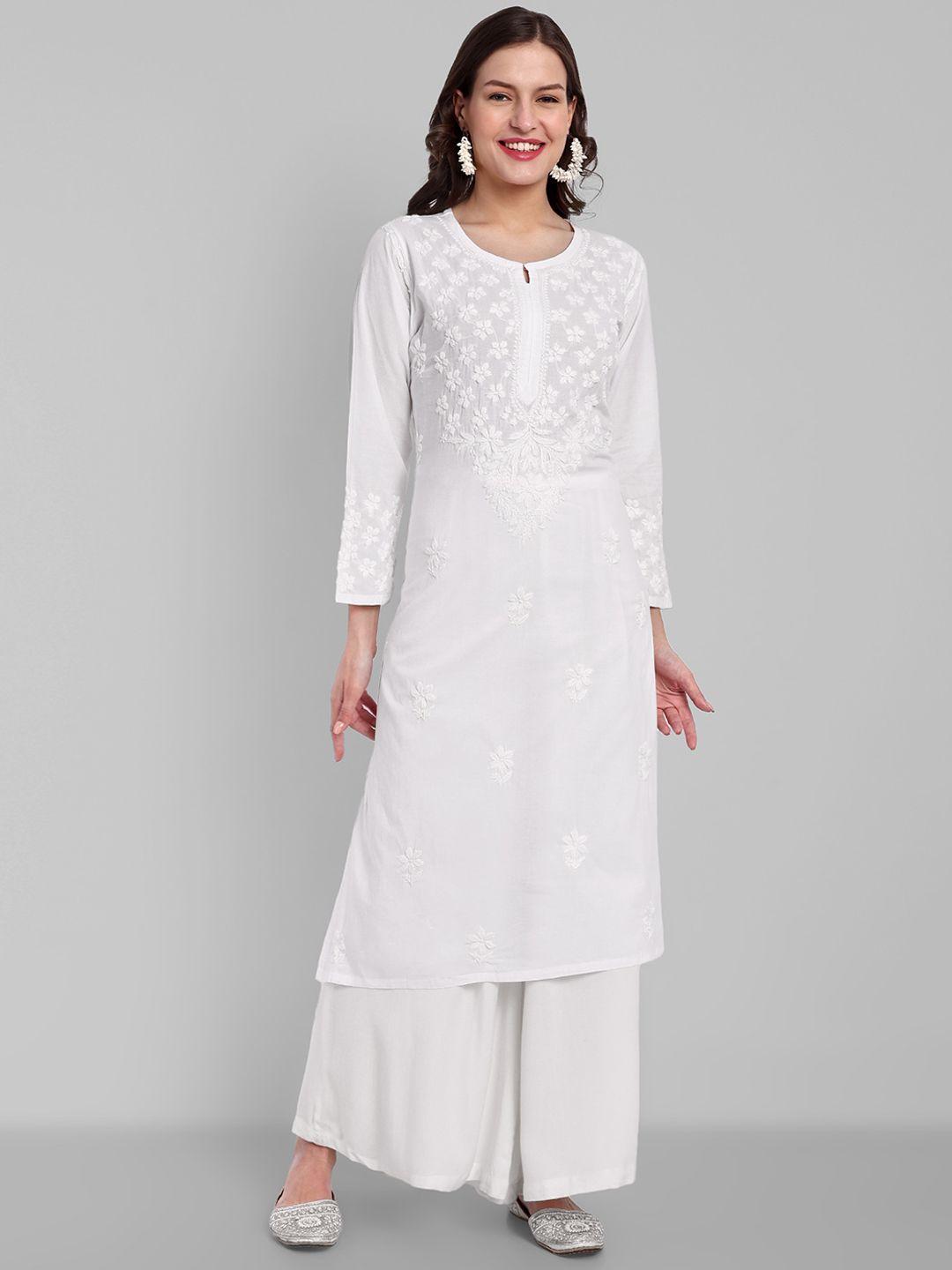 ada ethnic motifs embroidered chikankari cotton straight kurta