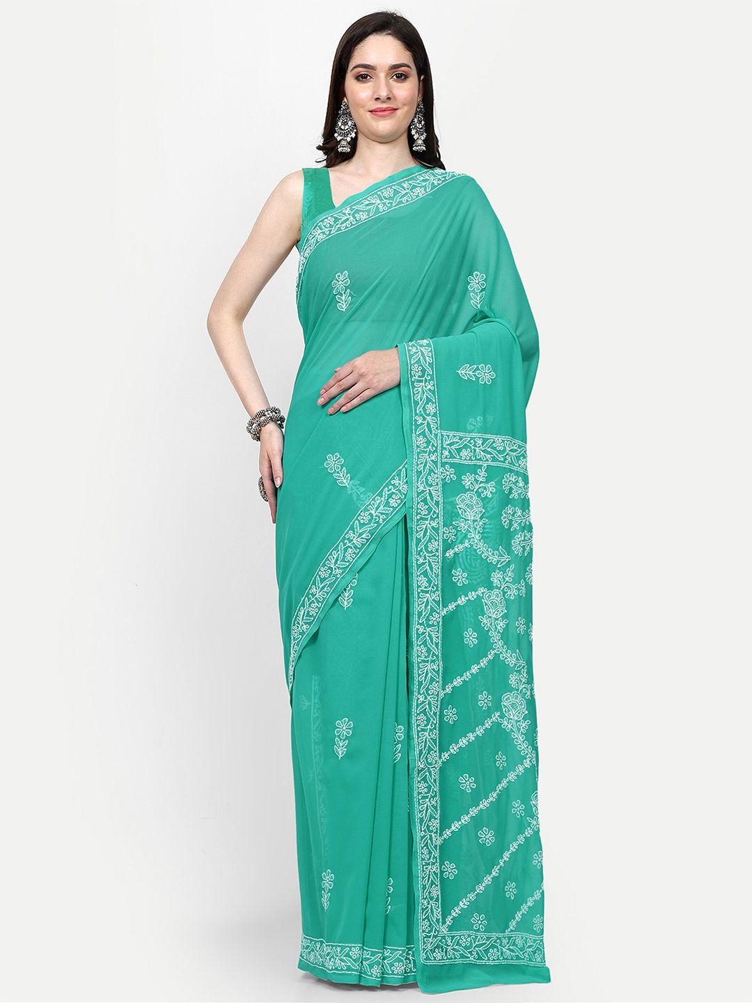 ada ethnic motifs embroidered chikankari saree