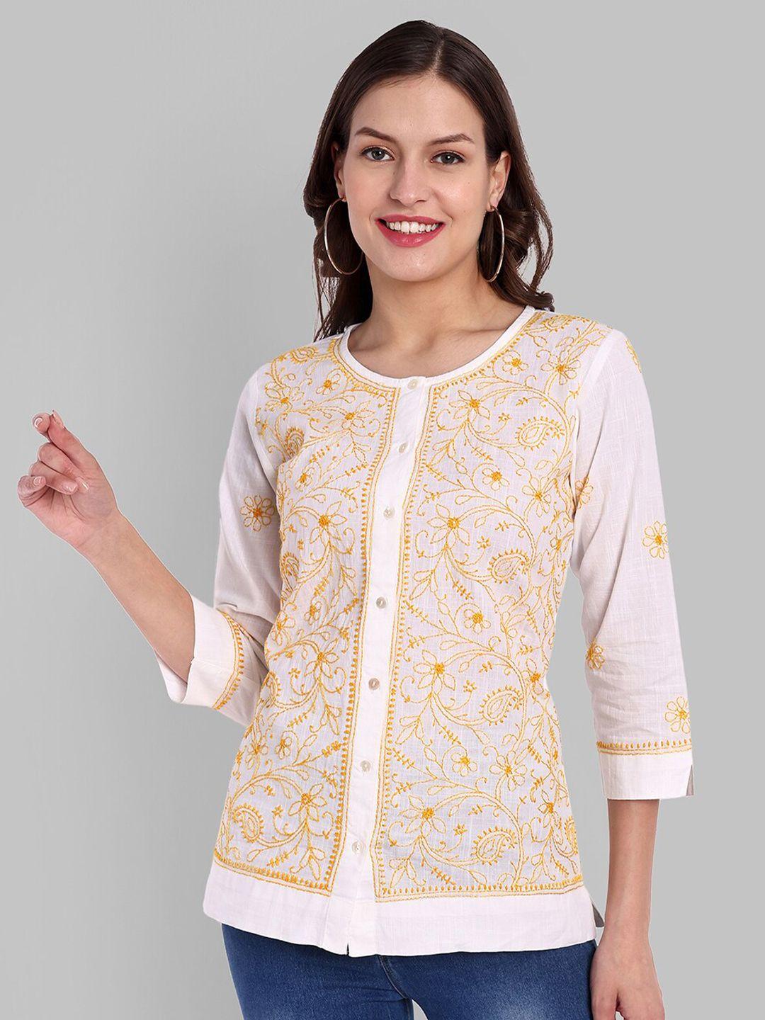 ada ethnic motifs embroidered round neck pure cotton chikankari kurti