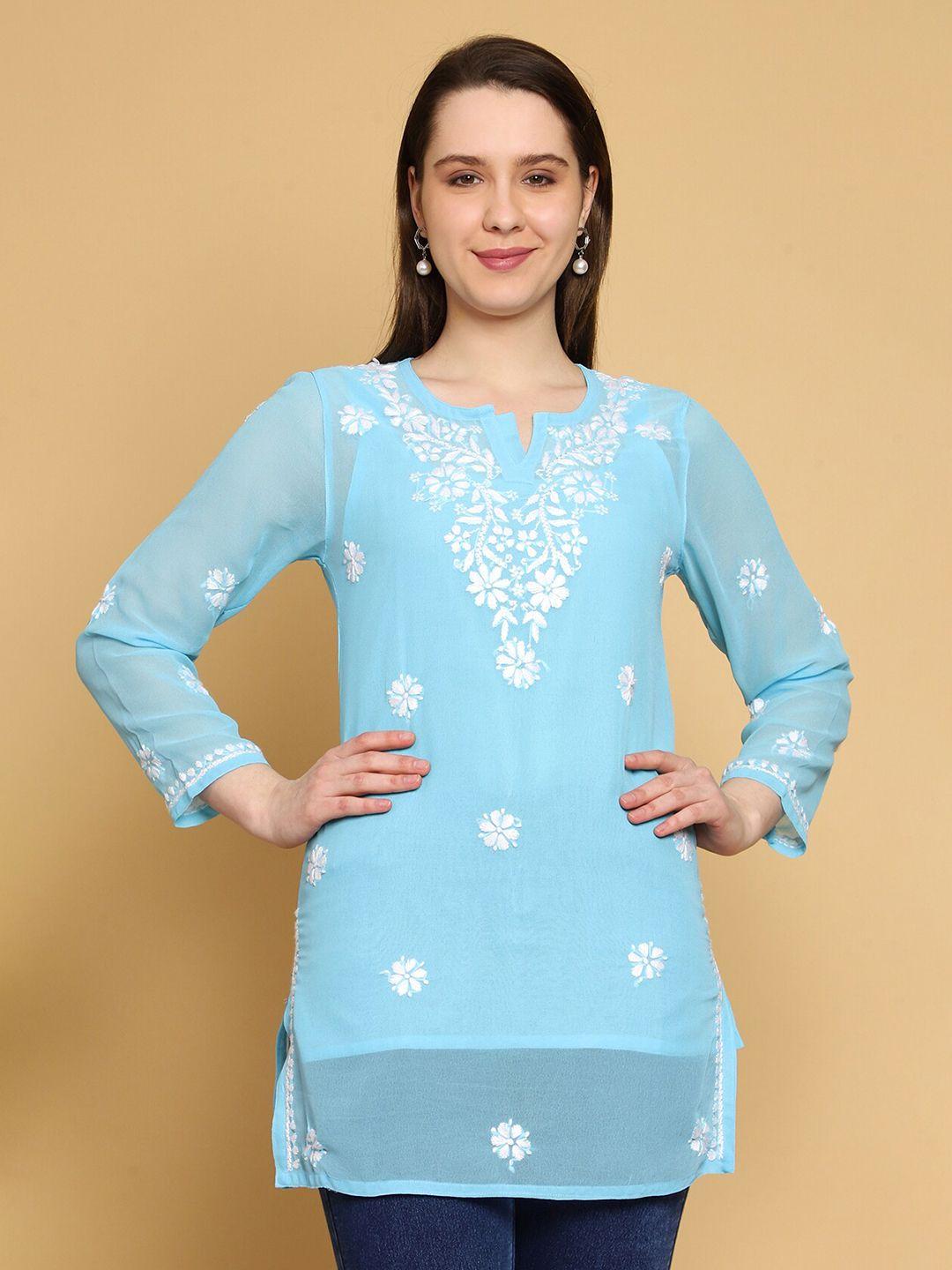 ada floral embroidered chikankari kurti with slip