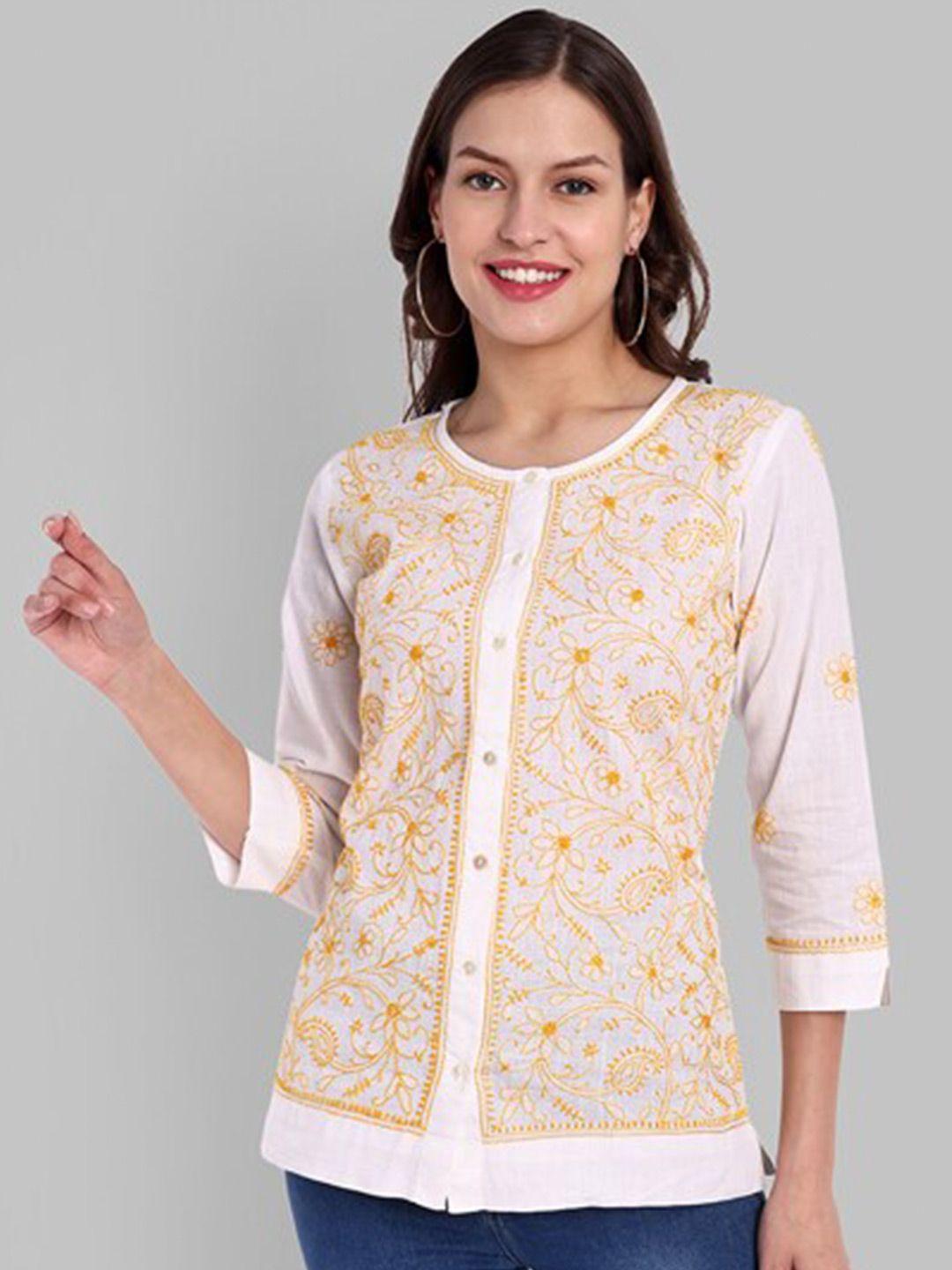 ada floral embroidered cotton shirt style top