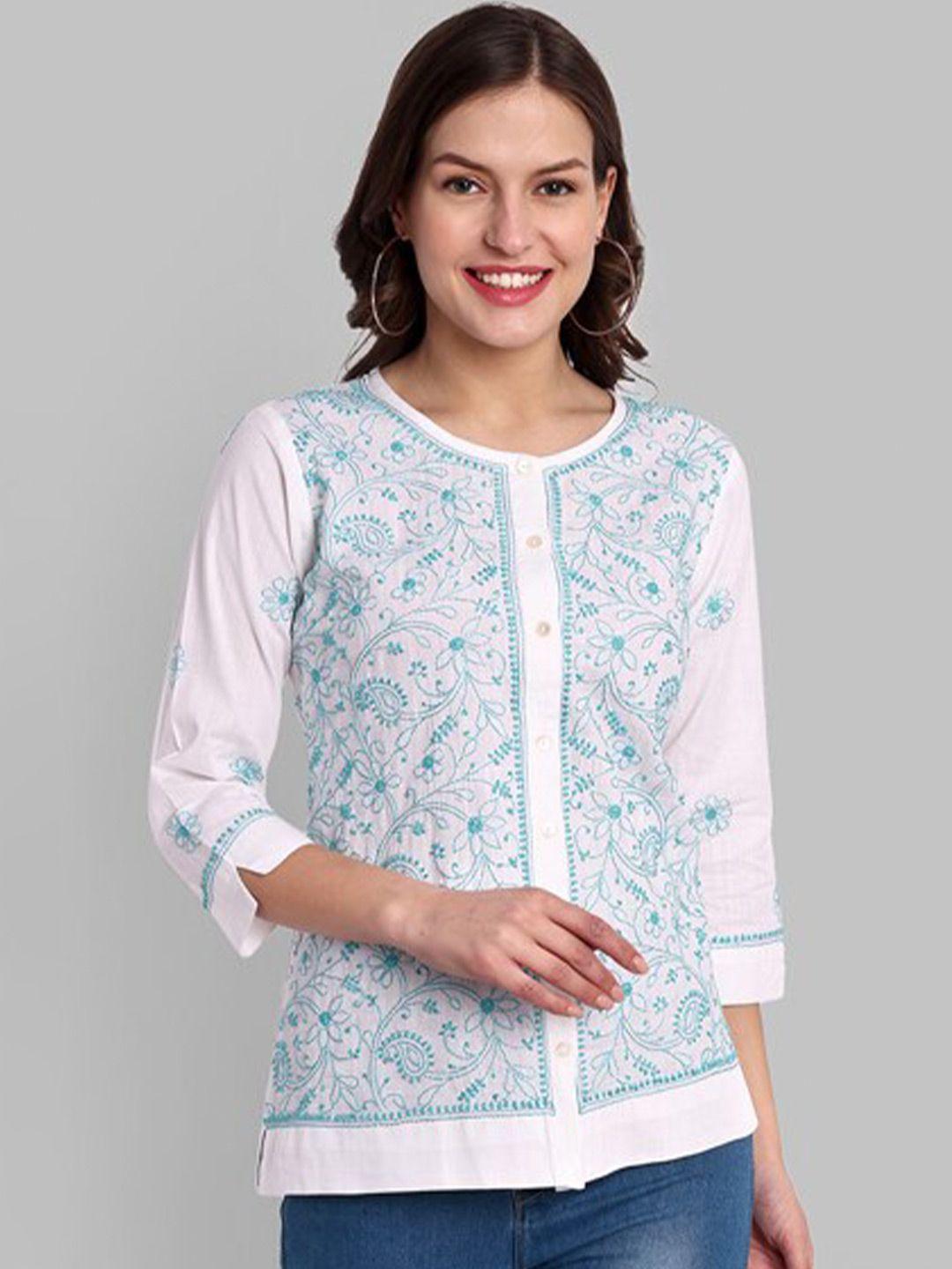 ada floral embroidered cotton shirt style top