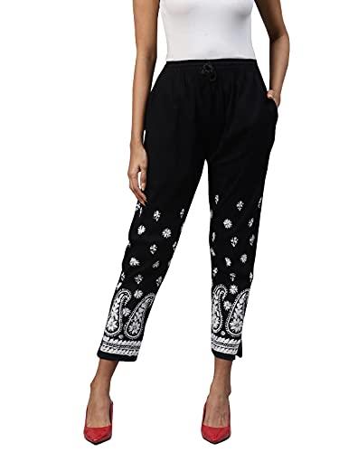 ada hand embroidered lucknow chikankari cotton palazzo pant for women l711125 black