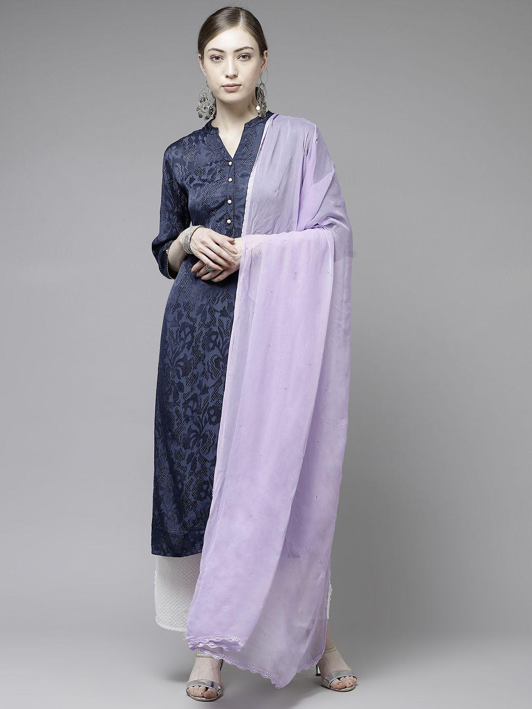 ada lavender mukaish work sustainable dupatta with hand embroidered border