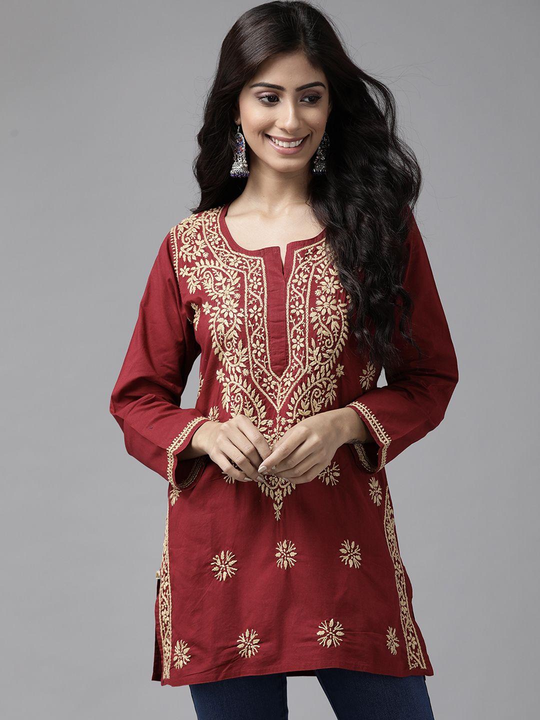 ada maroon sustainable ethnic motifs embroidered chikankari kurti