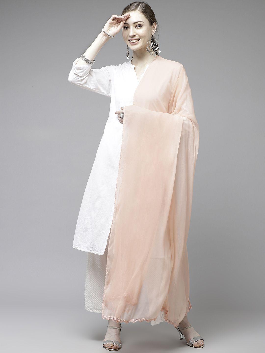 ada peach-coloured solid sustainable handloom dupatta with hand embroidered border