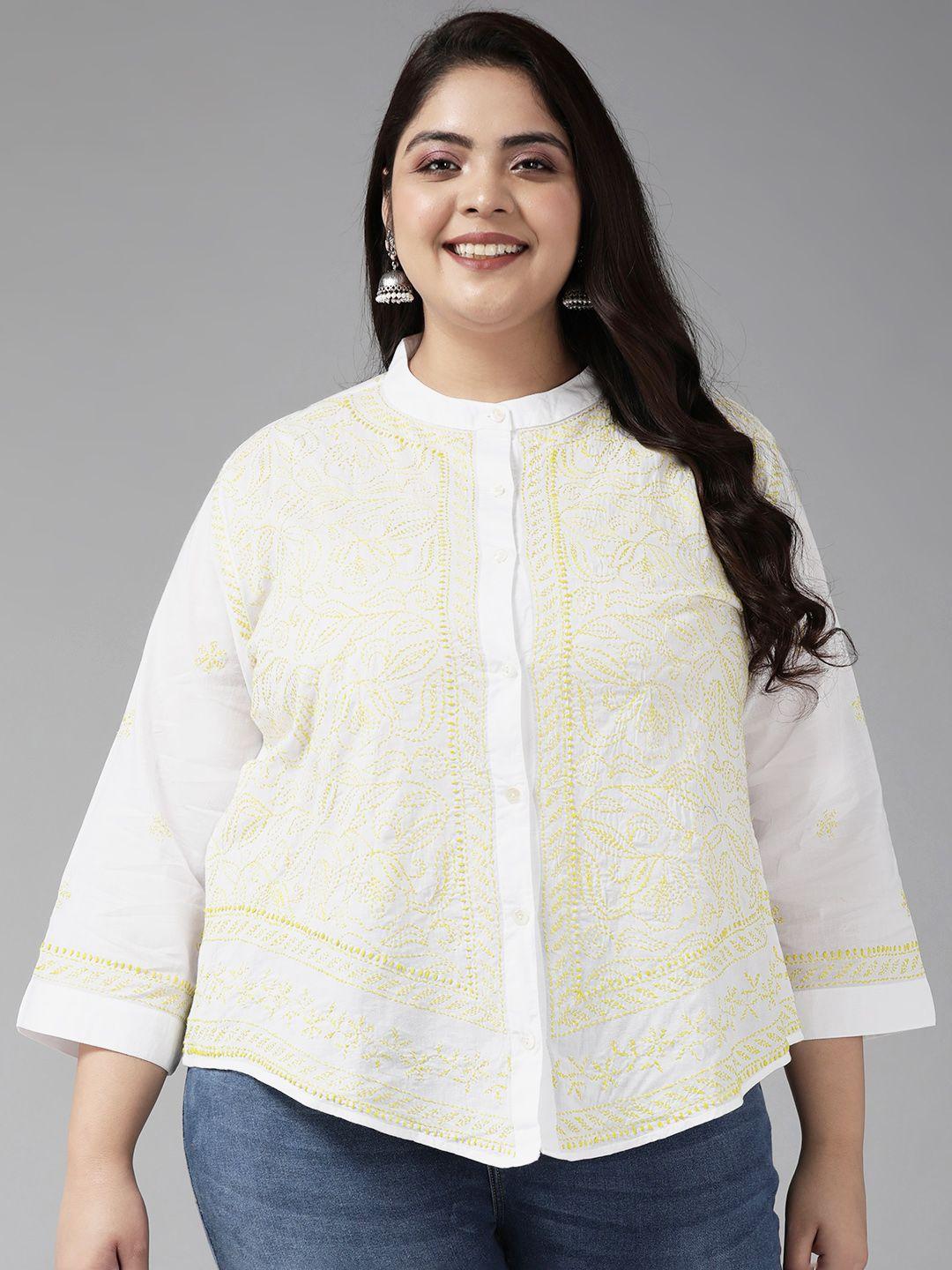 ada plus size ethnic motifs embroidered chikankari cotton kurti