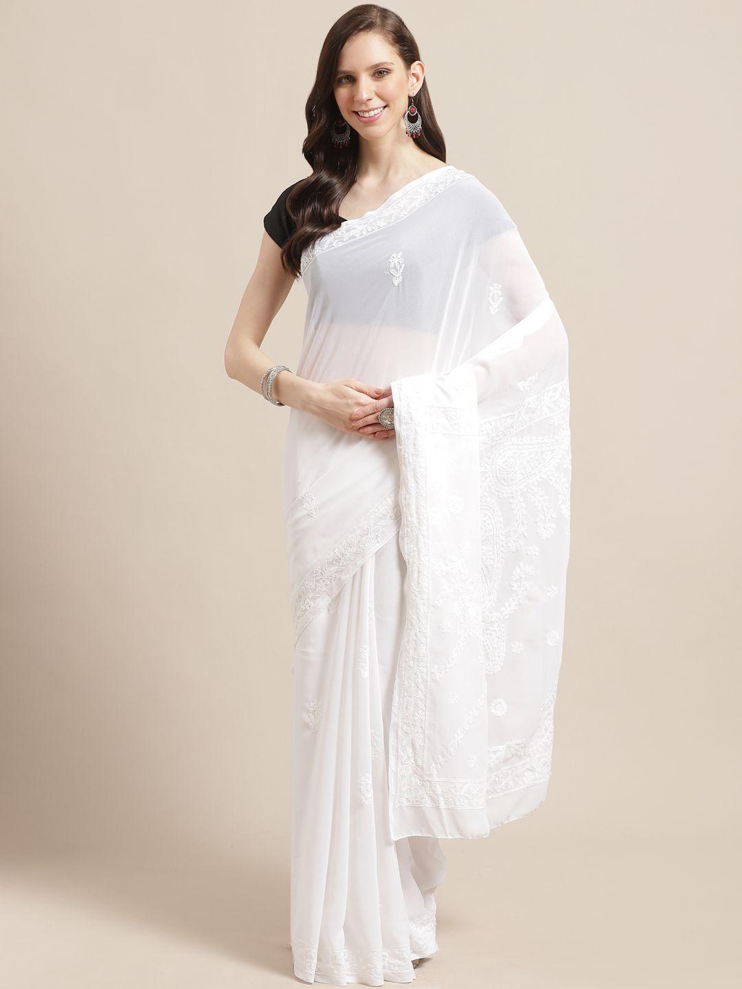 ada white chikankari embroidered sustainable saree