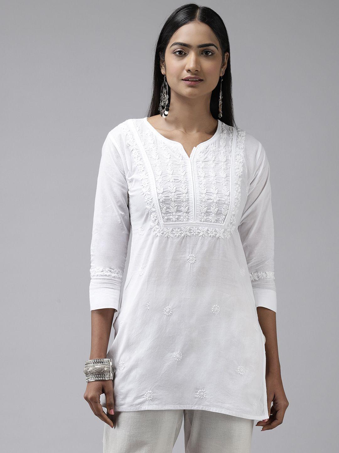 ada white ethnic motifs embroidered chikankari handloom handloom kurti