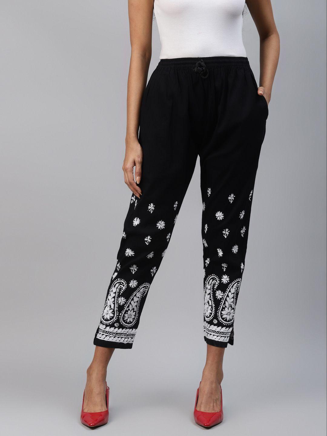 ada women black & white ethnic motifs hand embroidered cropped ethnic palazzos
