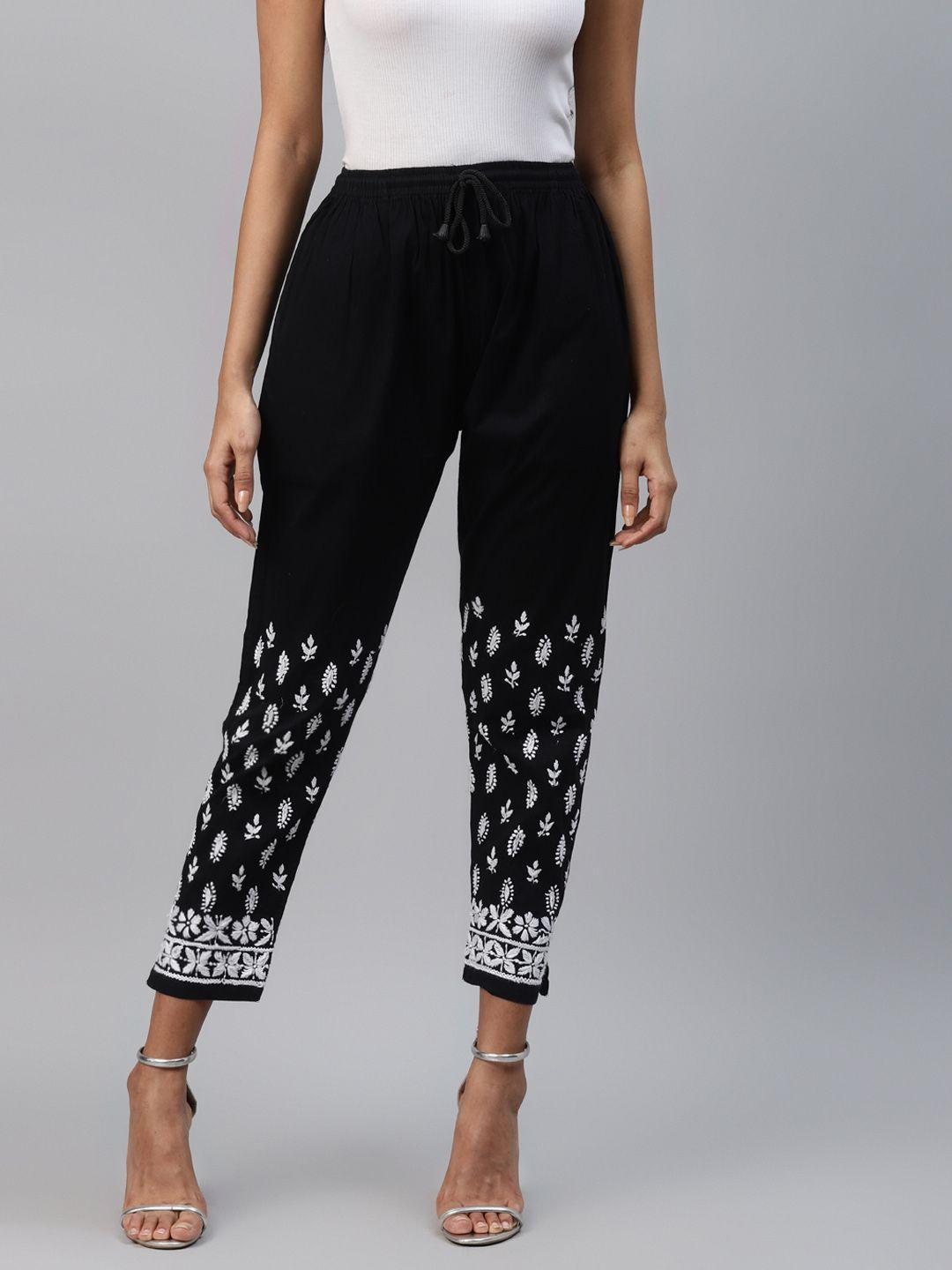 ada women black & white ethnic motifs hand embroidered cropped ethnic palazzos