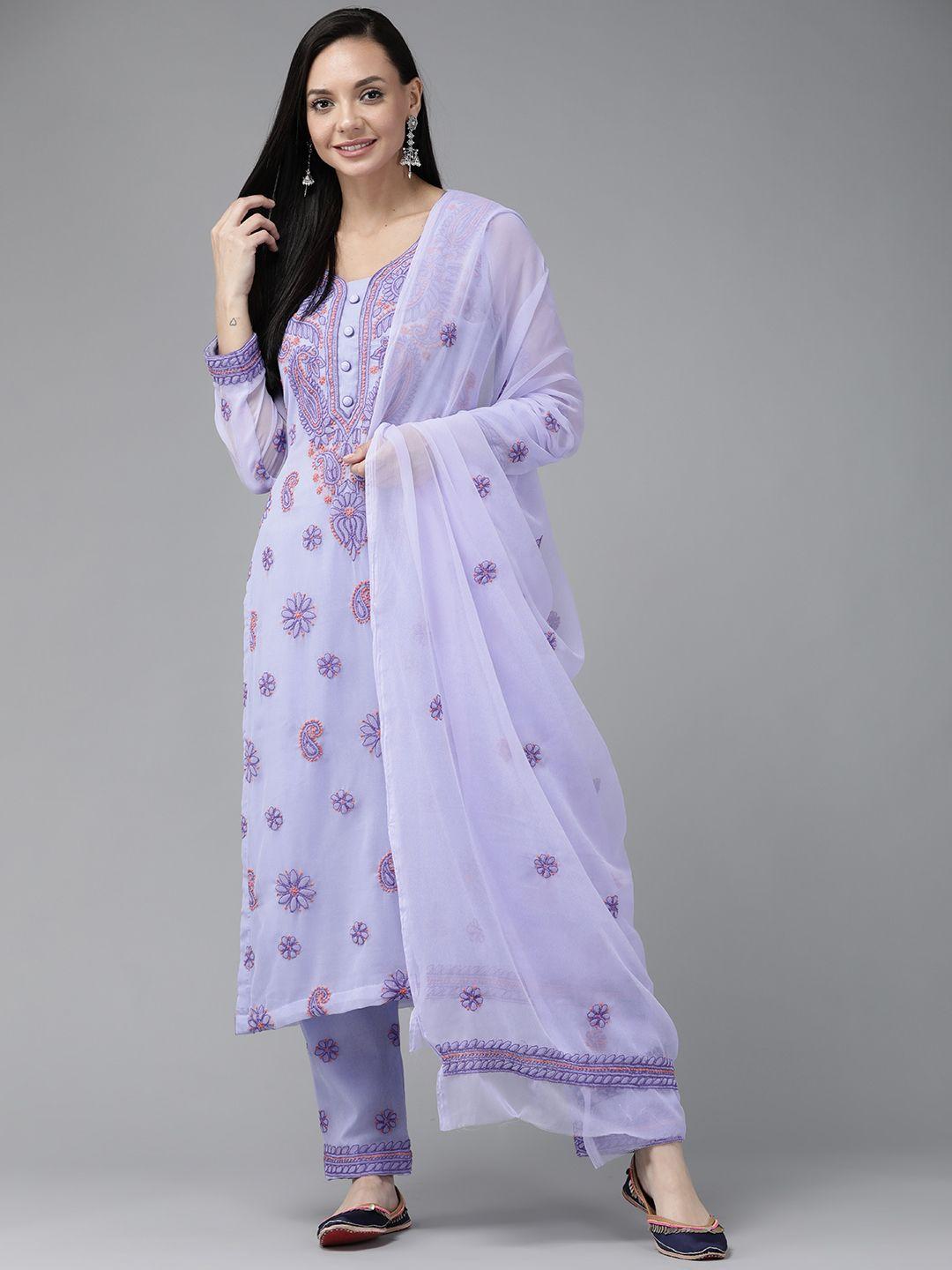 ada women purple embroidered unstitched dress material