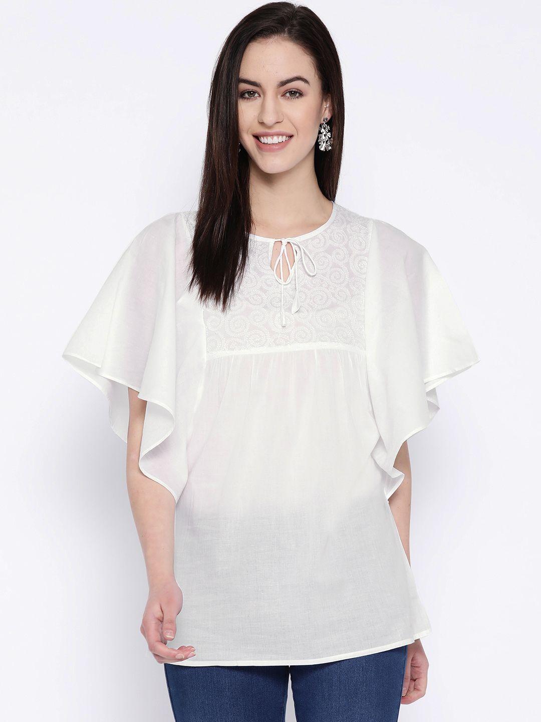 ada women white chikankari hand embroidered handloom semi-sheer sustainable pure cotton top