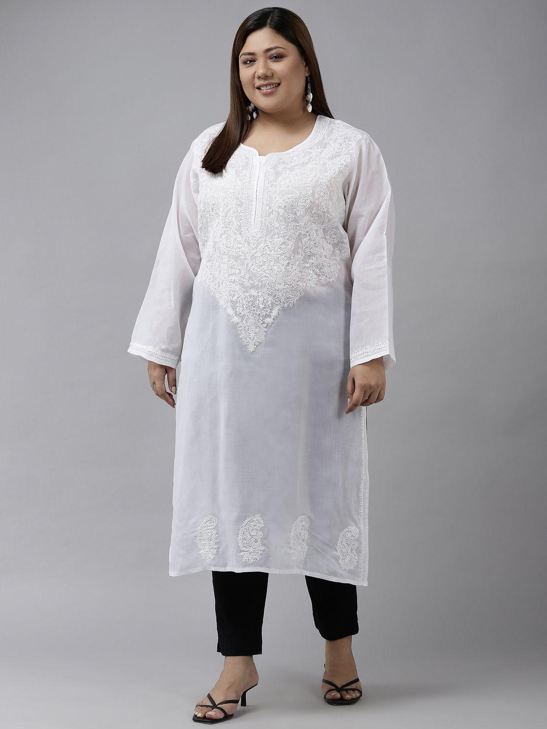 ada women white ethnic motifs plus size chikankari kurta