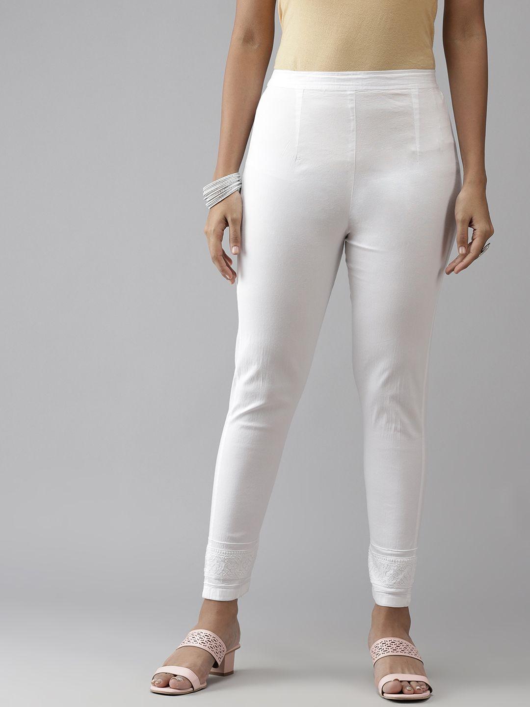 ada women white pure cotton solid handloom ethnic trousers