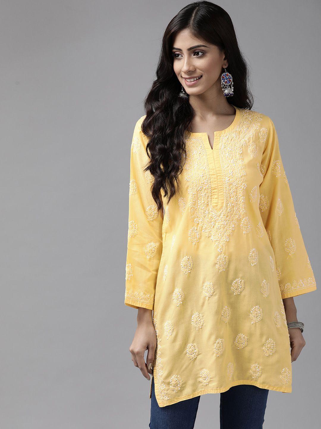 ada yellow & off white sustainable ethnic motifs chikankari kurti