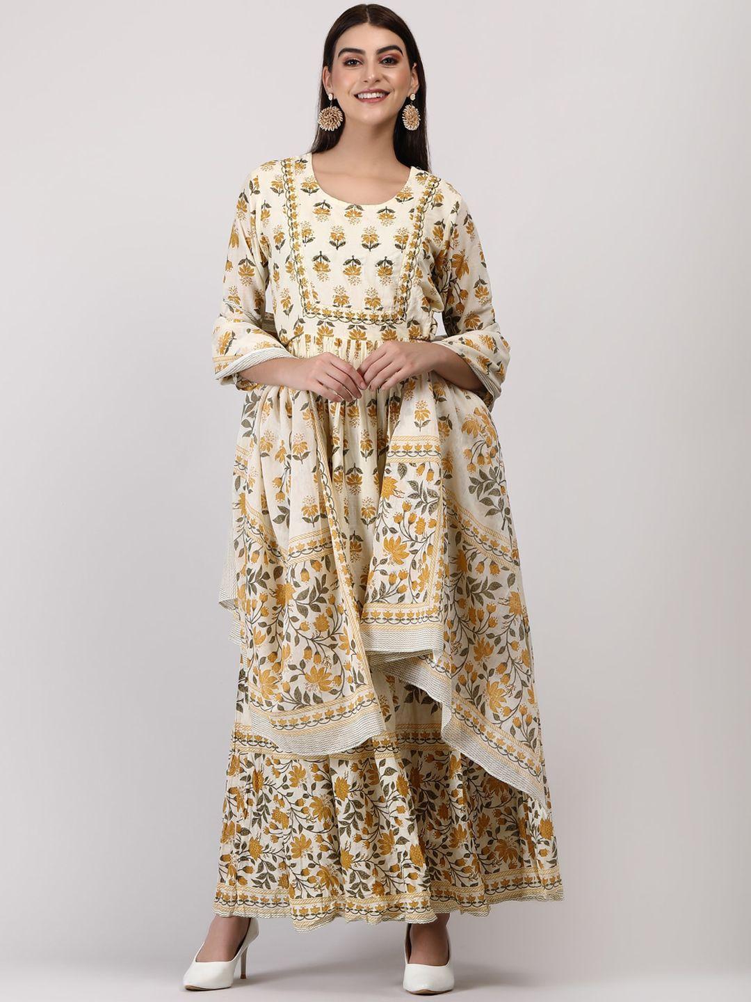 adaa jaipur ethnic motifs printed cotton a-line dress with dupatta