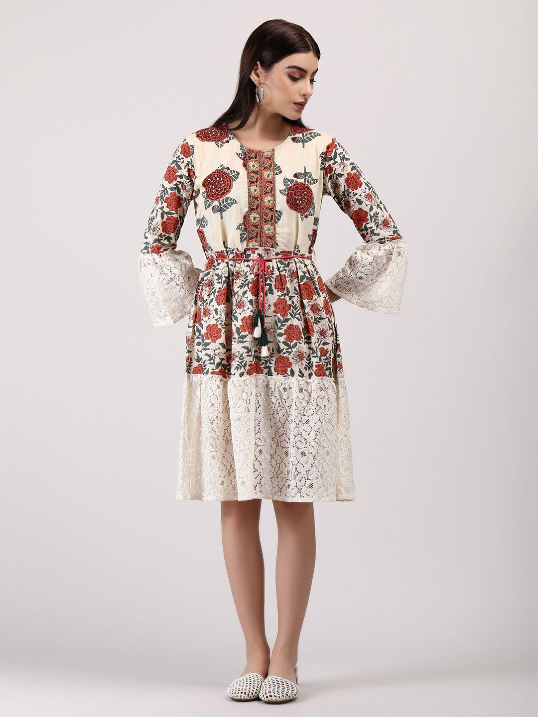 adaa jaipur floral print bell sleeve a-line dress