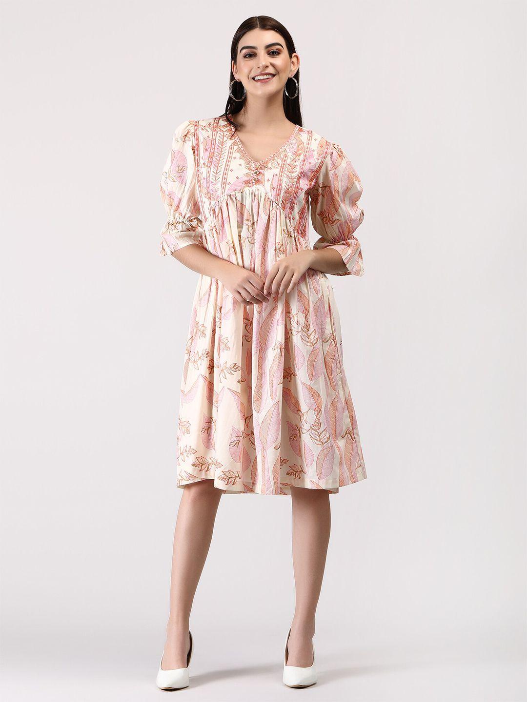 adaa jaipur floral print cotton empire dress