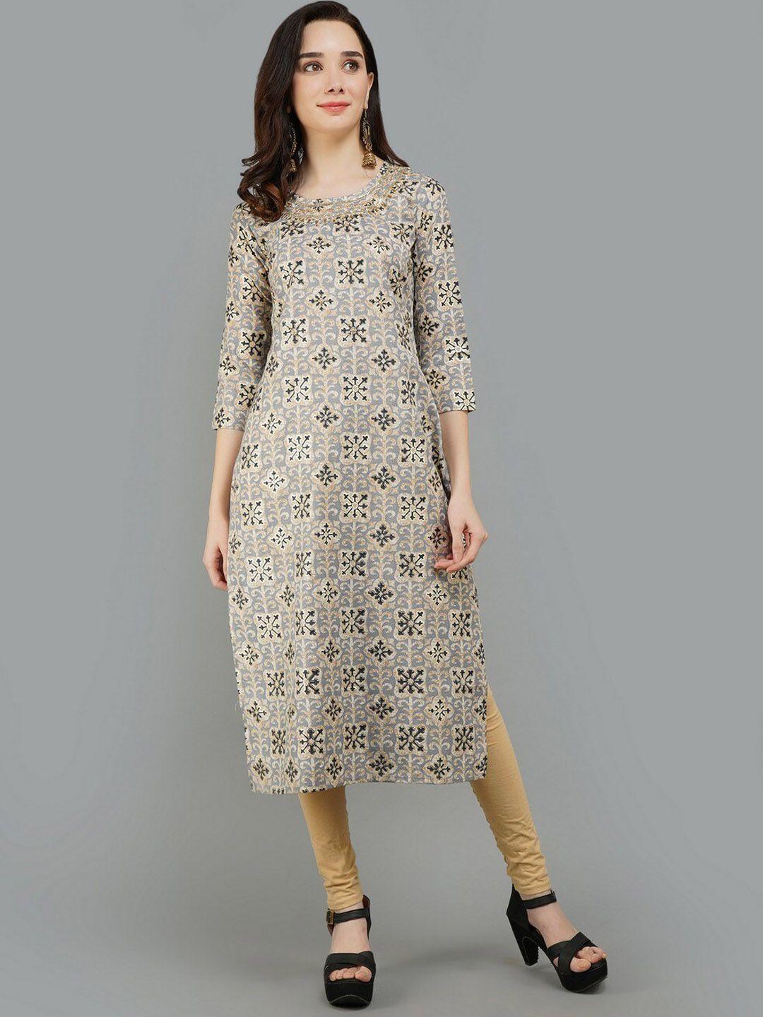 adaa jaipur women green ethnic motifs printed kurta