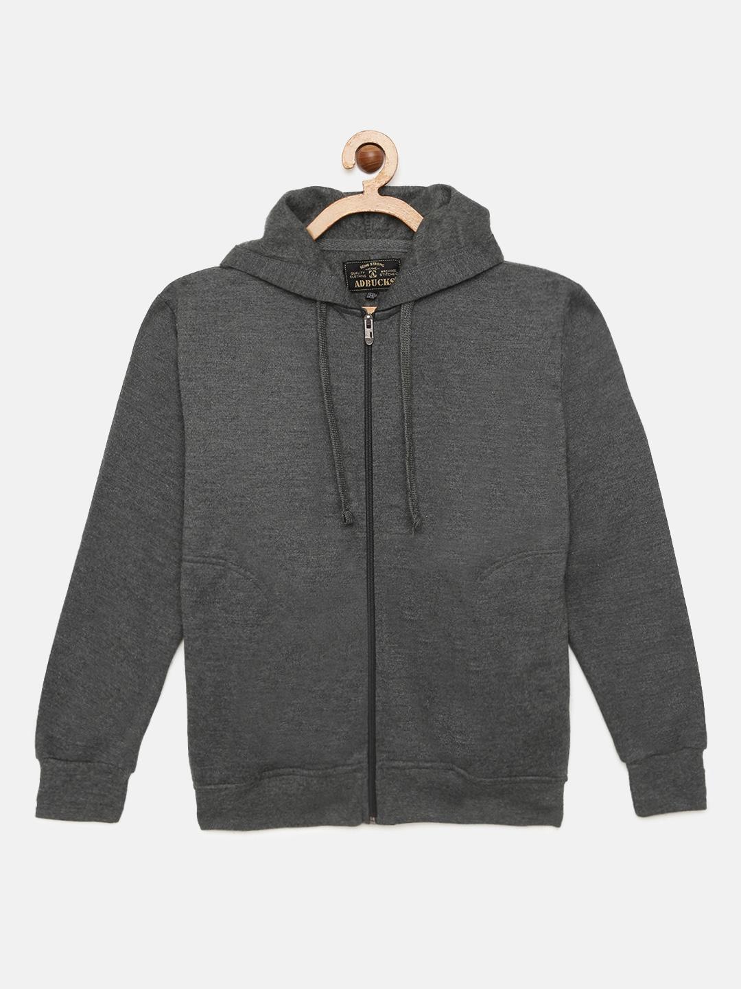 adbucks boys grey solid hooded sweatshirt