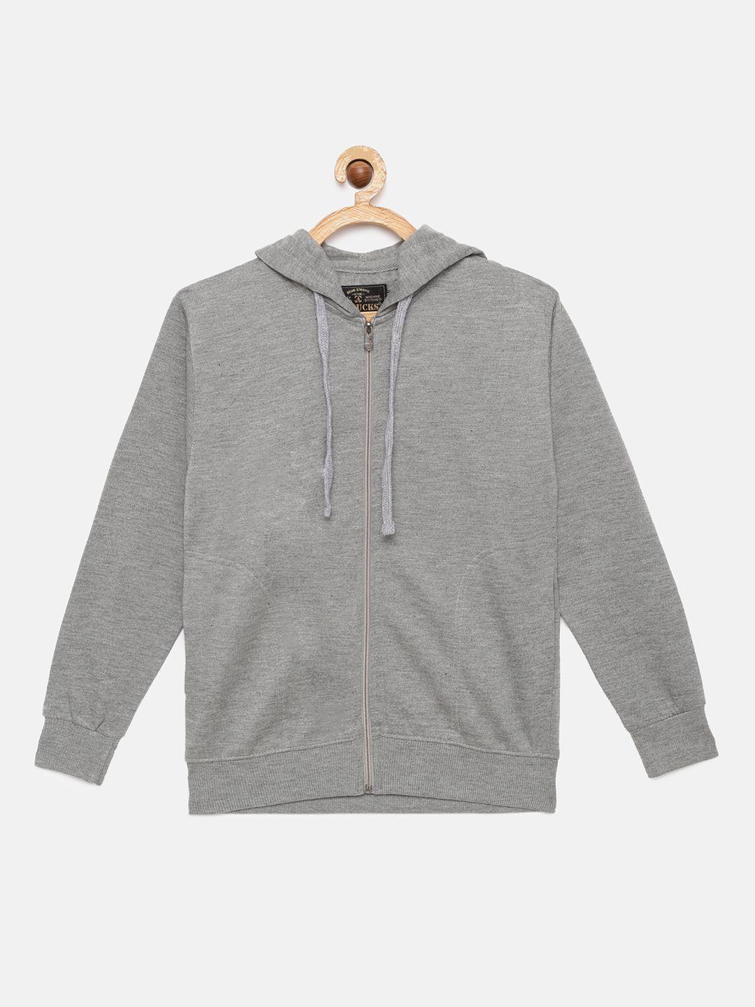 adbucks boys grey solid pure cotton hooded sweatshirt