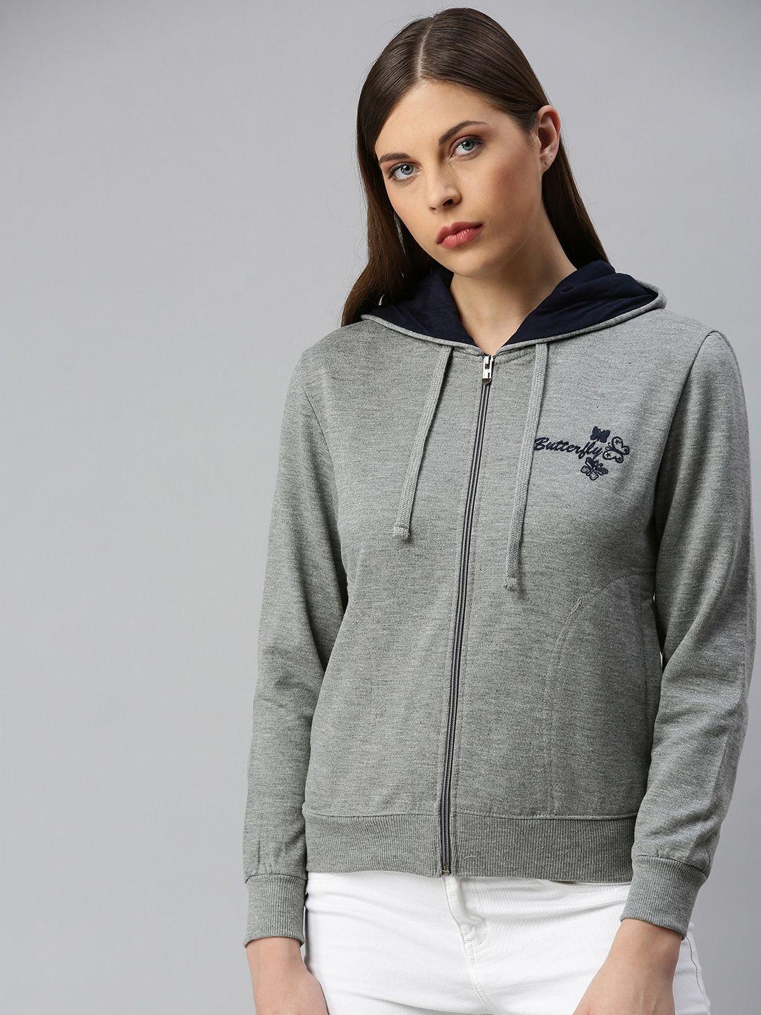 adbucks women grey solid hooded sweatshirt