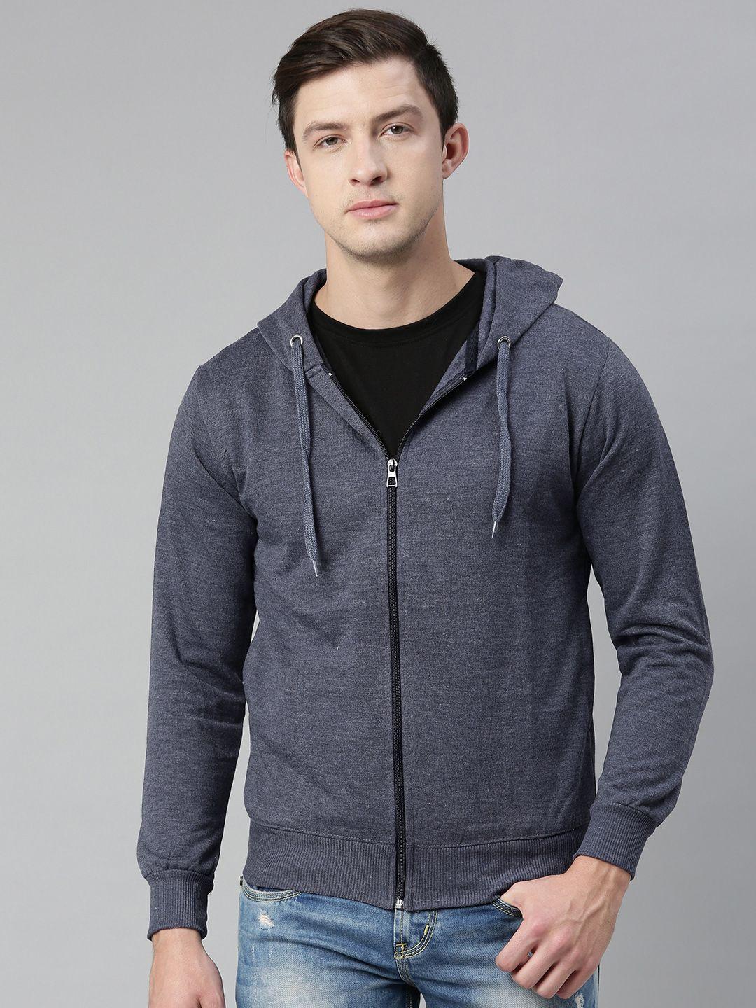 adbucks men blue solid hooded sweatshirt