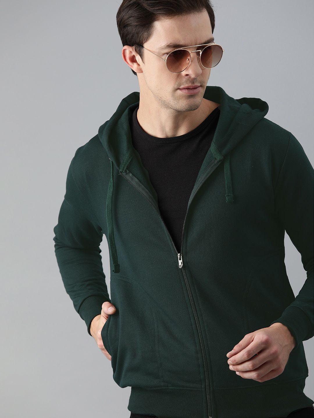 adbucks men green cotton hooded sweatshirt