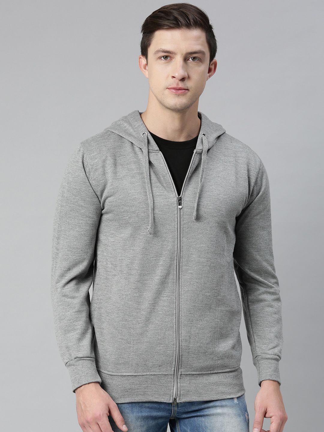 adbucks men grey solid hooded sweatshirt