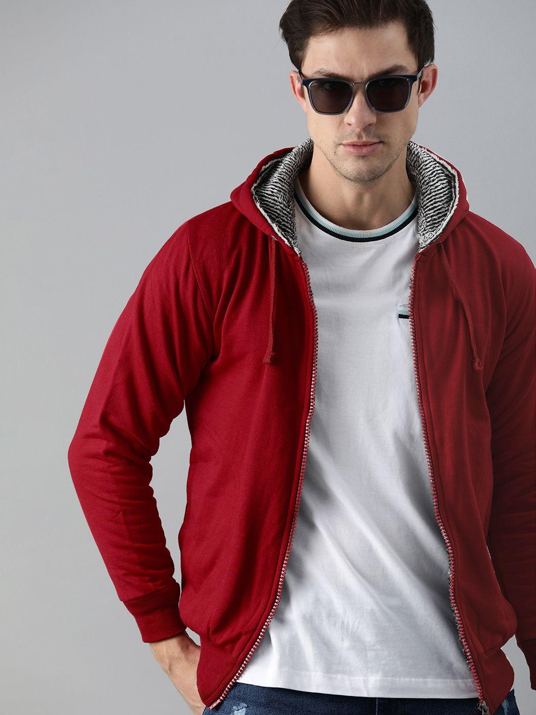 adbucks men maroon cotton hooded sweatshirt