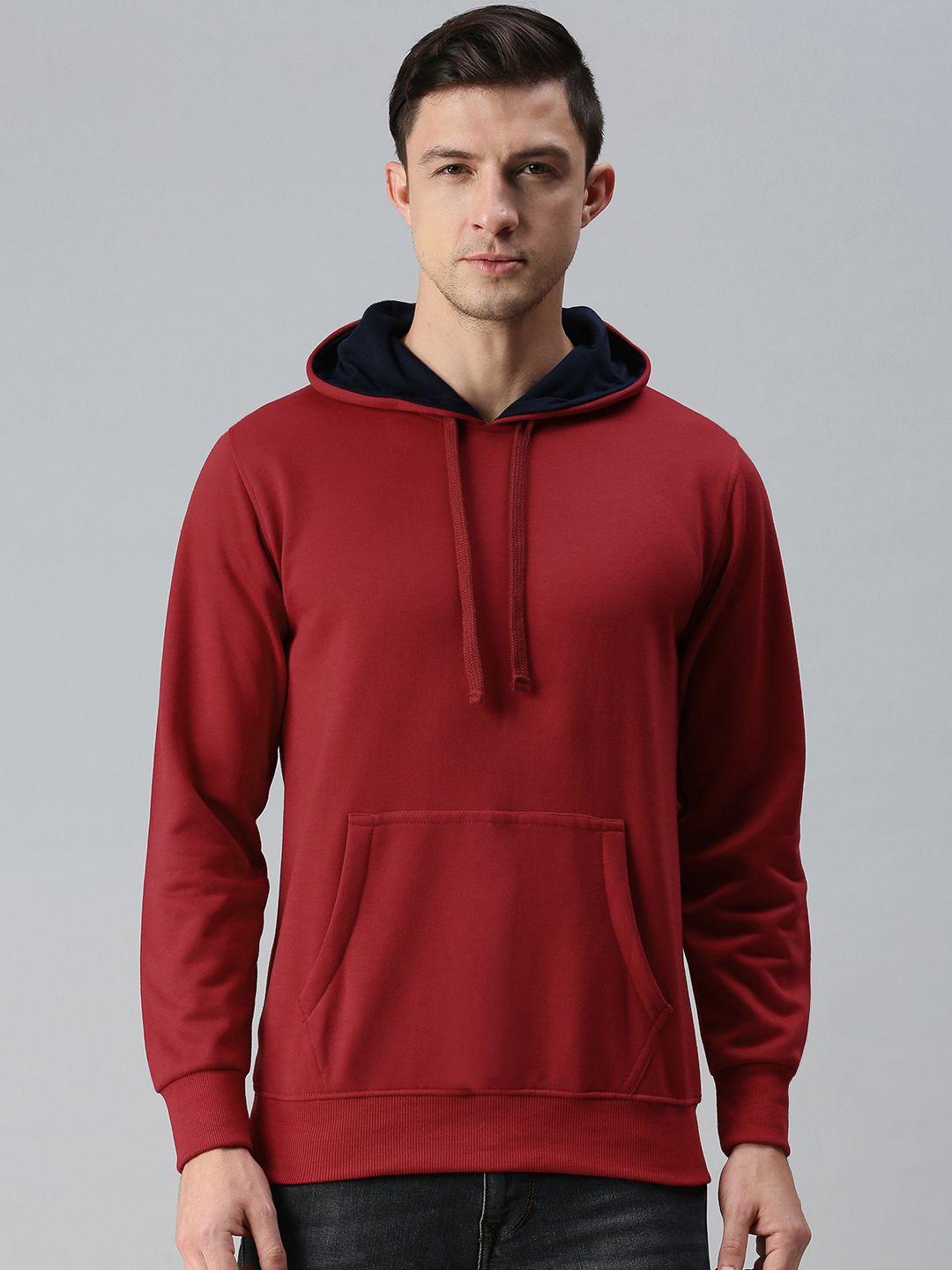 adbucks men maroon hooded sweatshirt