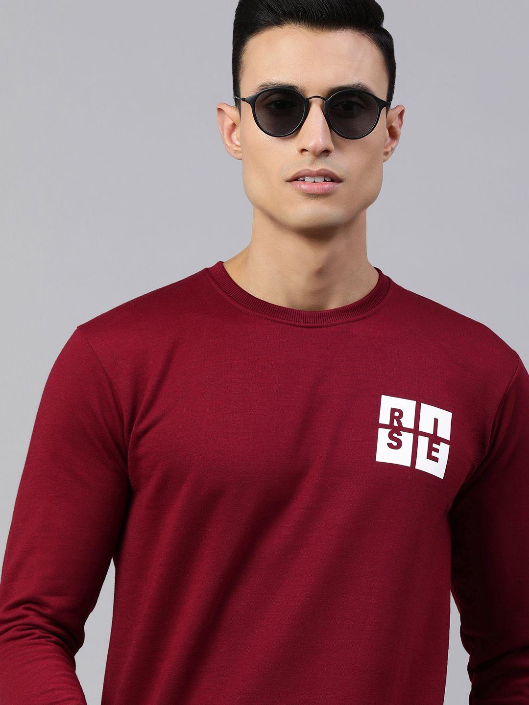 adbucks men maroon printed sweatshirt