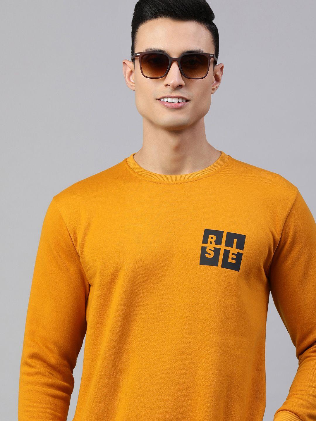 adbucks men mustard printed sweatshirt