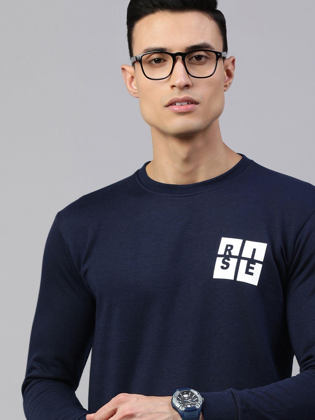 adbucks men navy blue printed sweatshirt