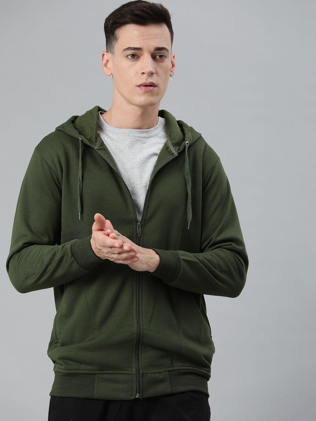 adbucks men olive green hooded sweatshirt