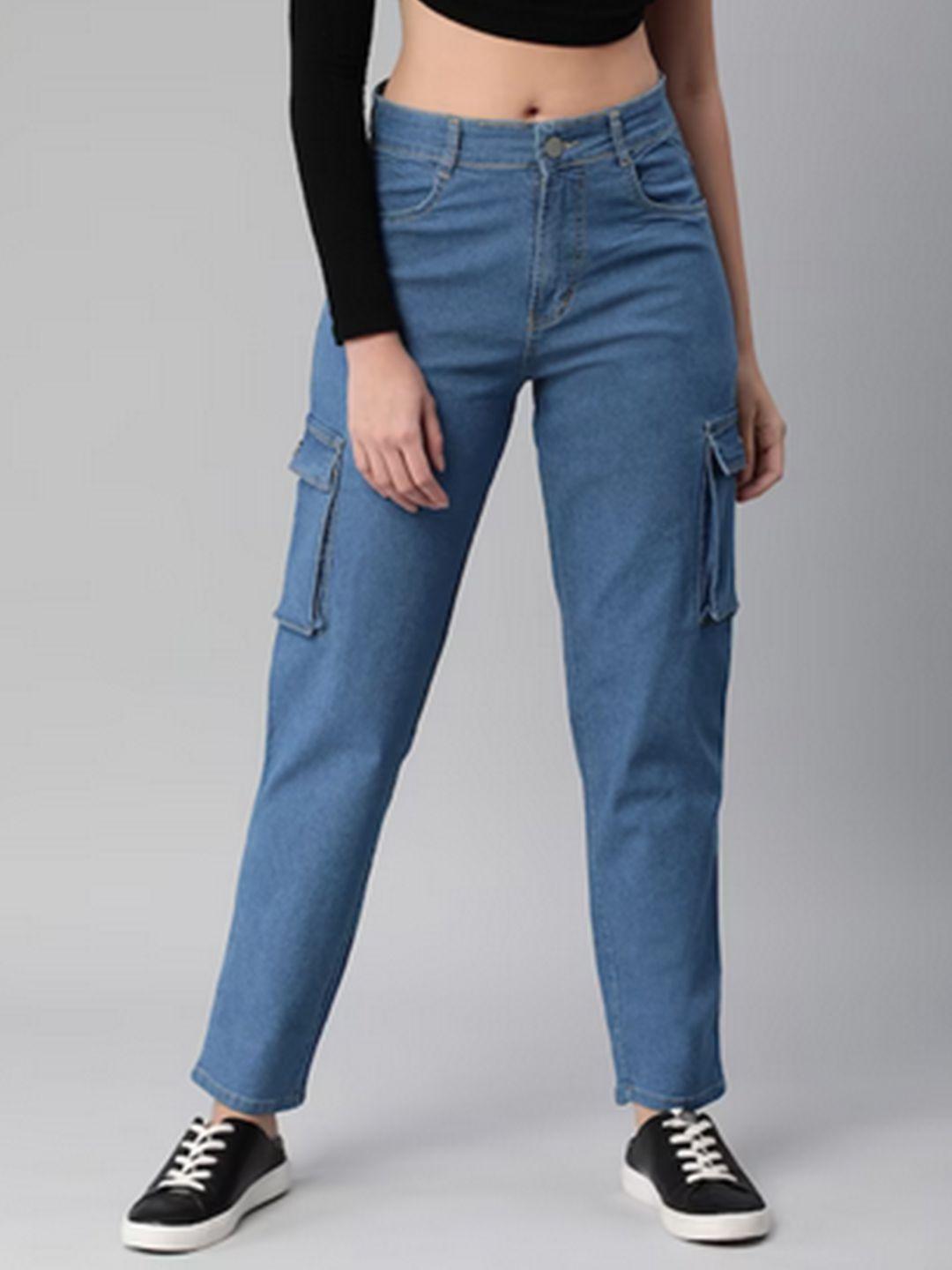 adbucks relaxed fit high-rise pure cotton stretchable jeans