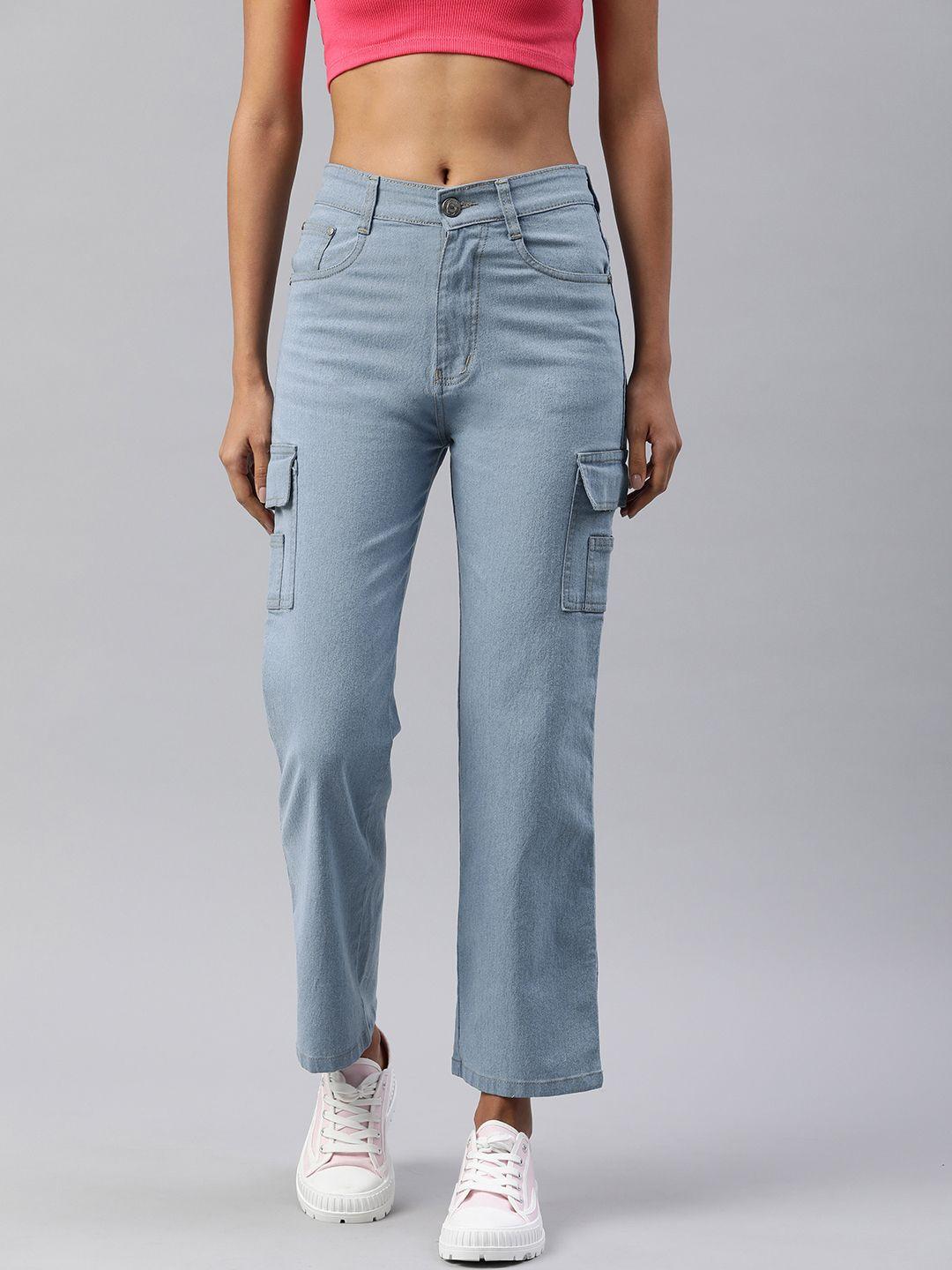 adbucks straight fit high-rise cargo stretchable jeans