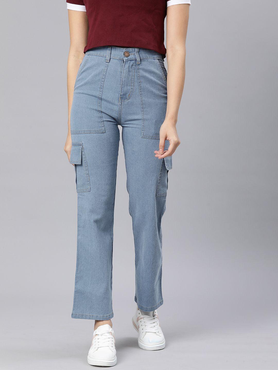 adbucks straight fit high-rise stretchable cargo jeans