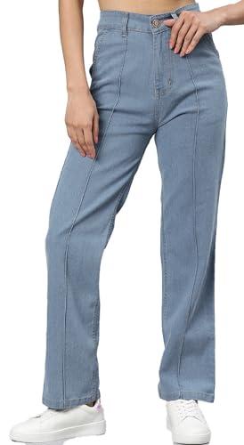 adbucks women's tapered style straight fit high-rise jeans (32, icyblue)