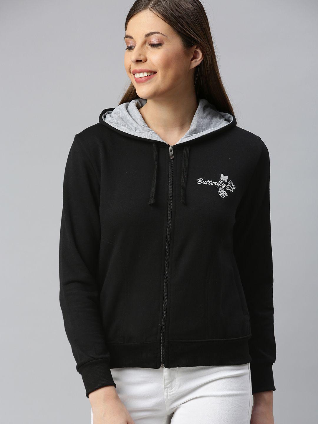 adbucks women black solid hooded sweatshirt