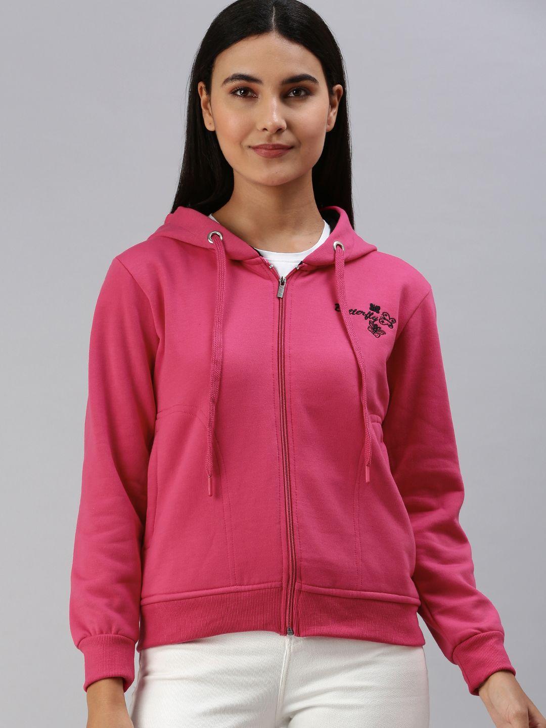 adbucks women pink hooded solid sweatshirt