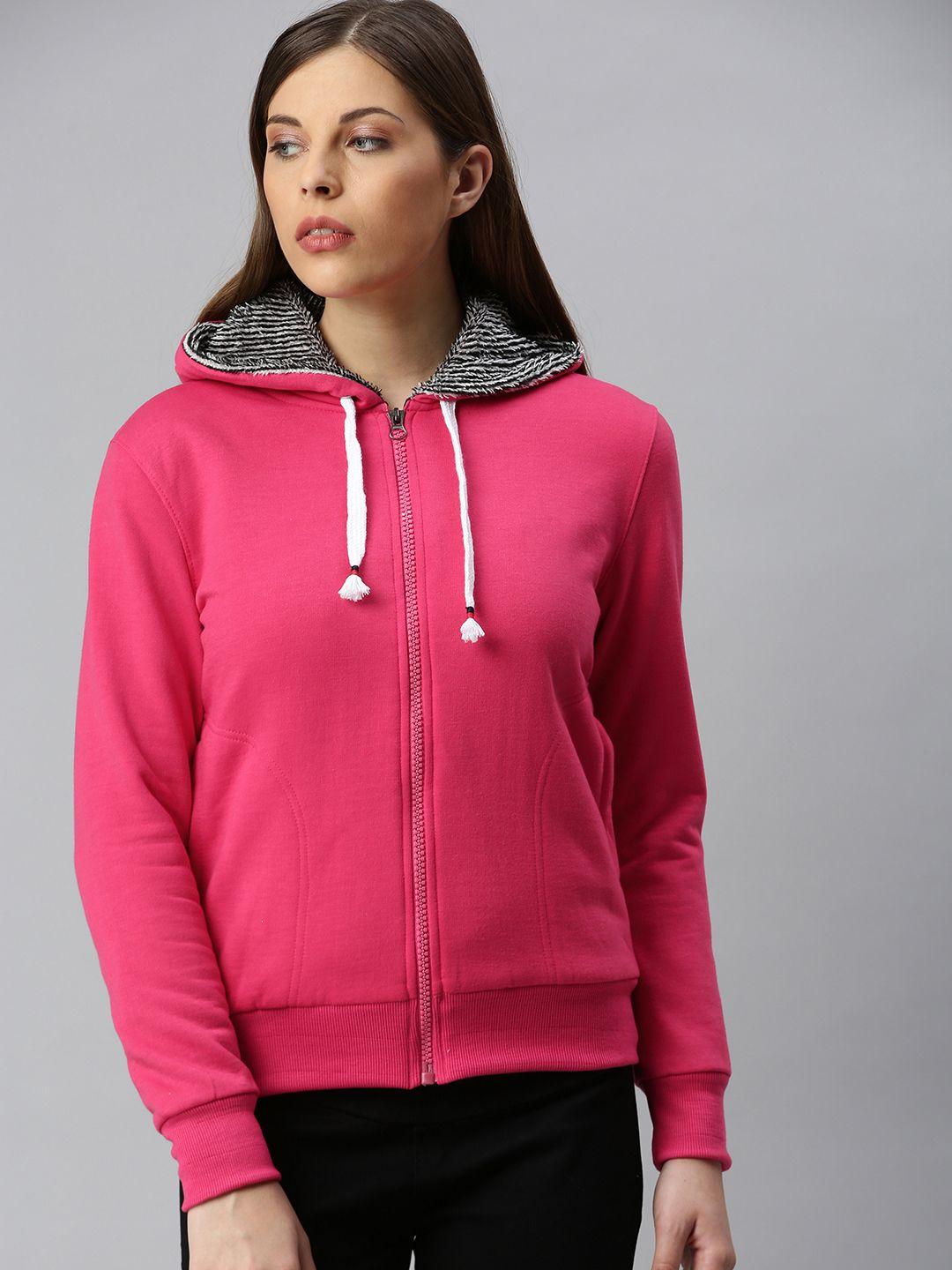 adbucks women pink solid hooded sweatshirt