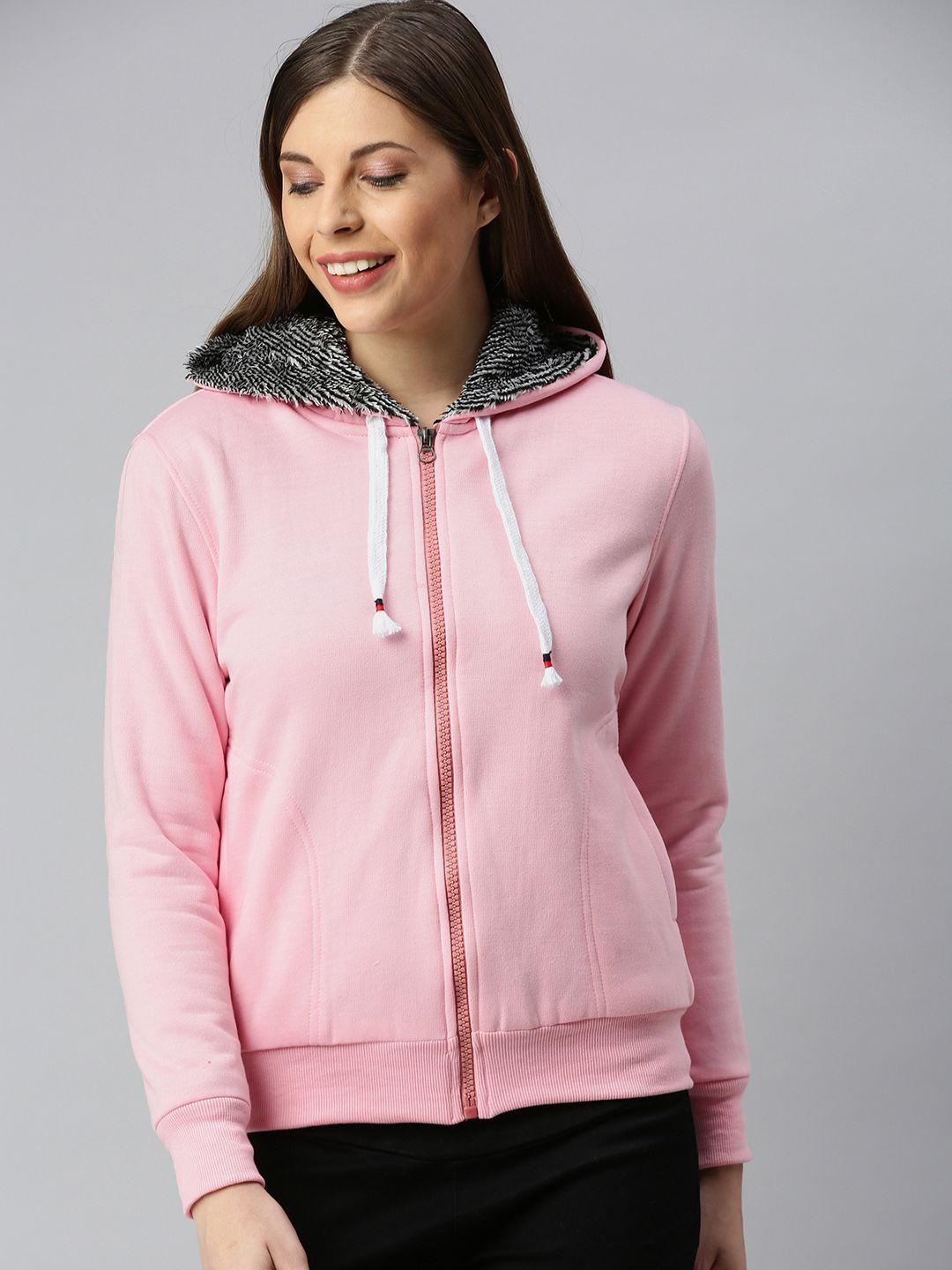 adbucks women pink solid hooded sweatshirt