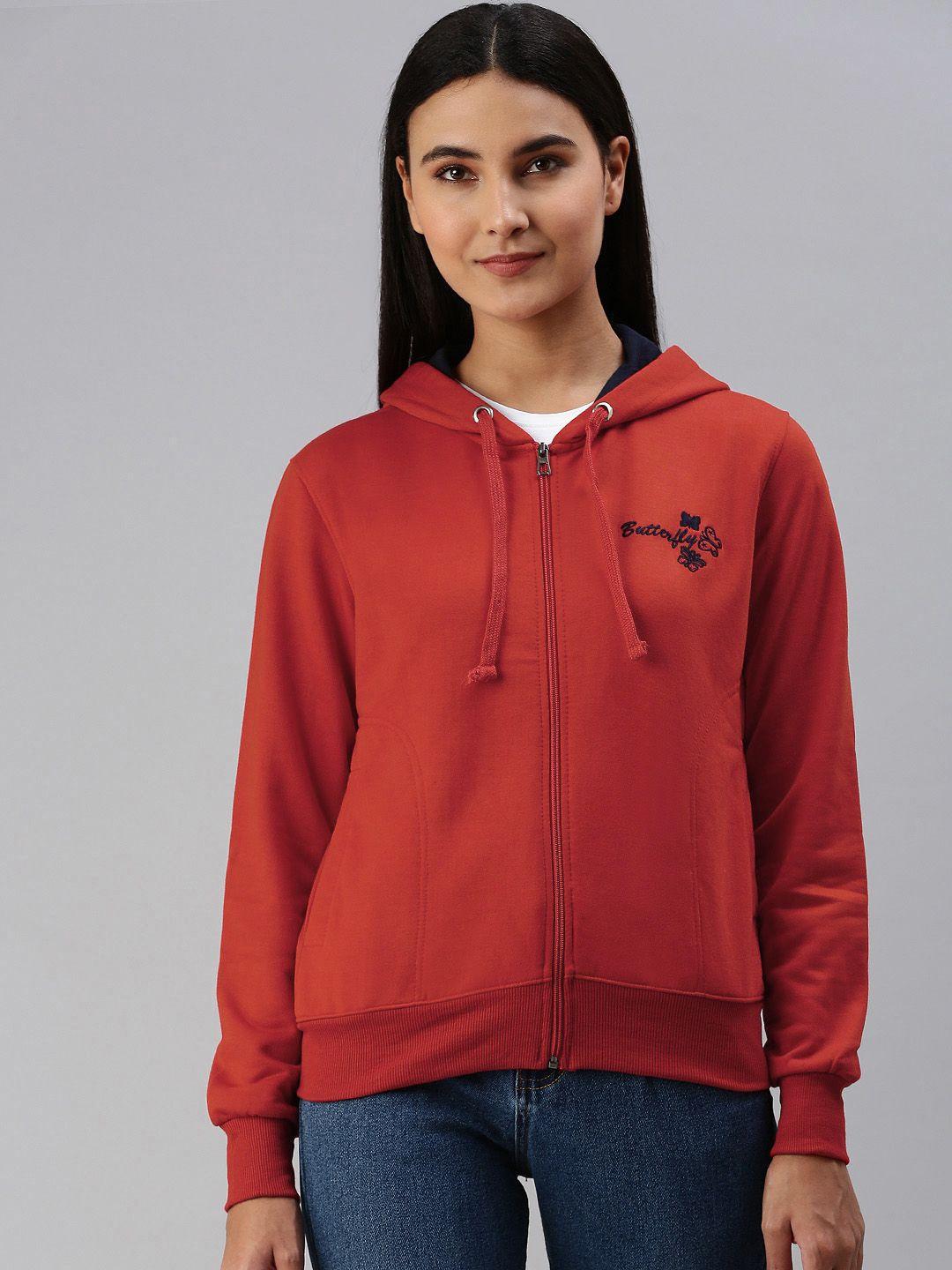 adbucks women red hooded solid sweatshirt