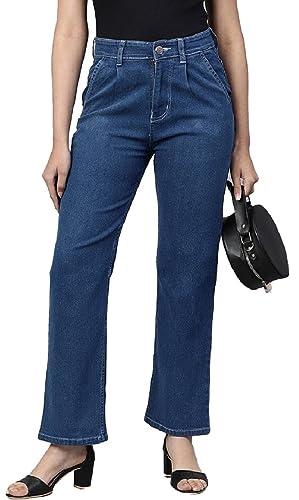 adbucks women straight fit high-rise jeans (34, blue)