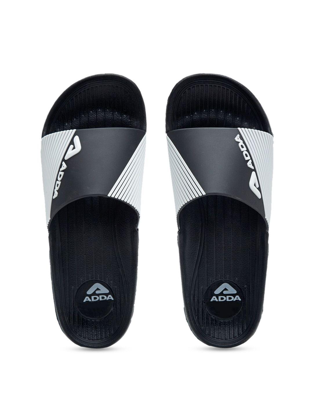 adda men black & white colourblocked sliders