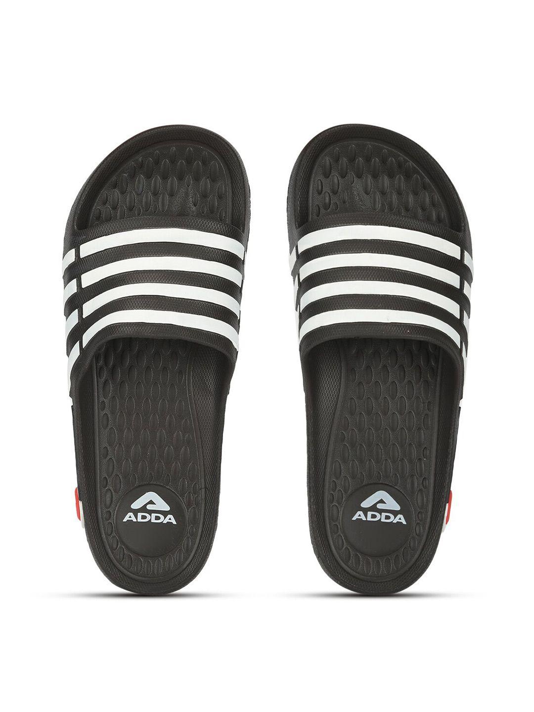 adda men black & white striped rubber sliders