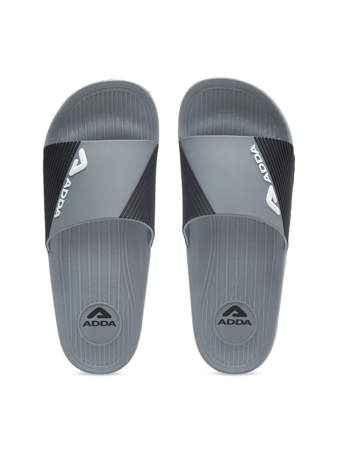 adda men grey & black colourblocked sliders